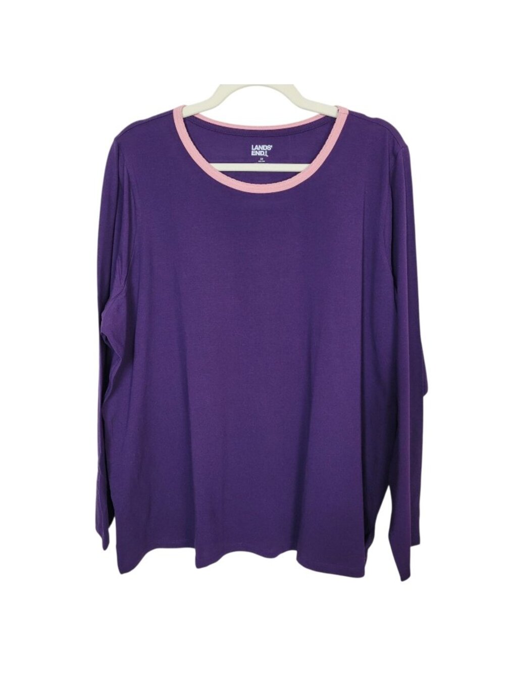Lands' End Purple Long Sleeve Cotton Spandex Top Pink Crew Neck Trim Sz 2X EUC